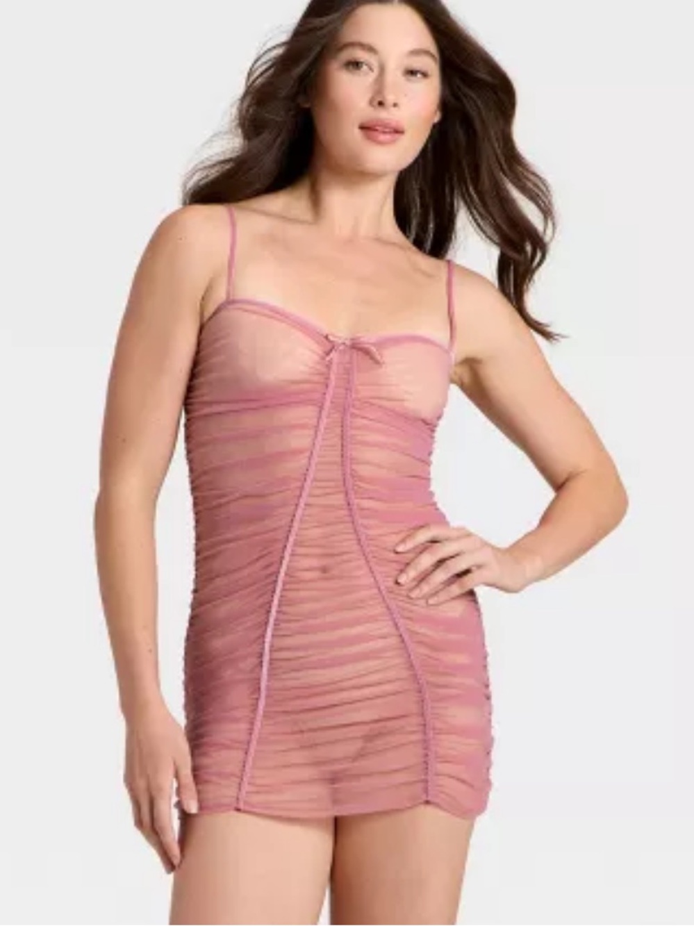 Auden Women's Mesh Lingerie‎ Slip Dress Mauve M